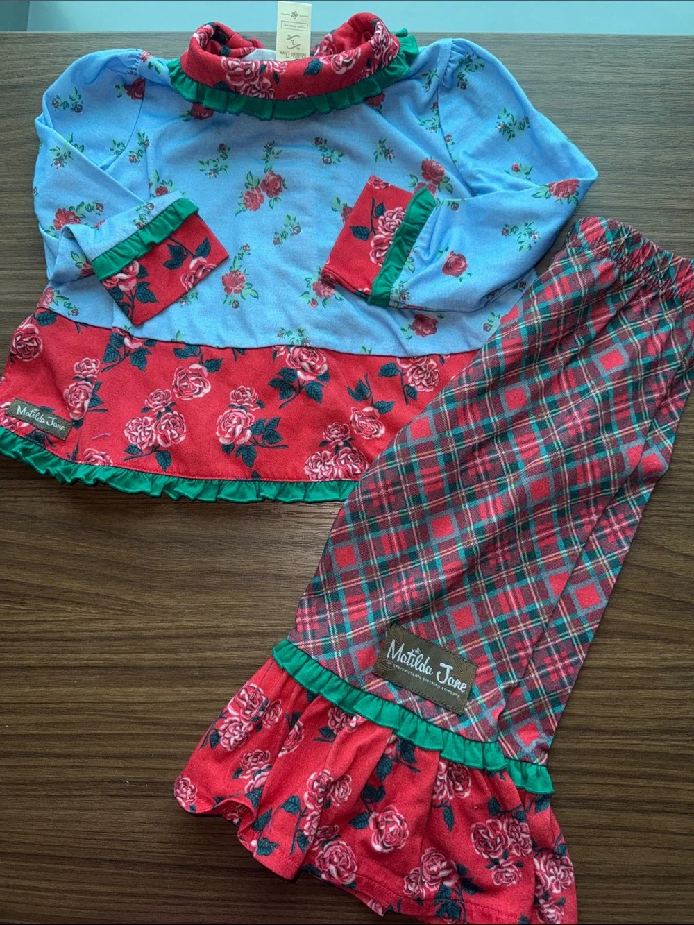 Matilda Jane Blue, Red & Green Floral Plaid Pajama Set